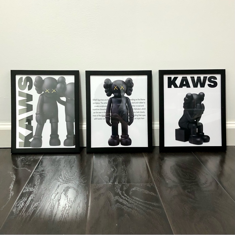 KAWS Framed Wall Art Set of 3 – Modern Hypebeast Decor Prints